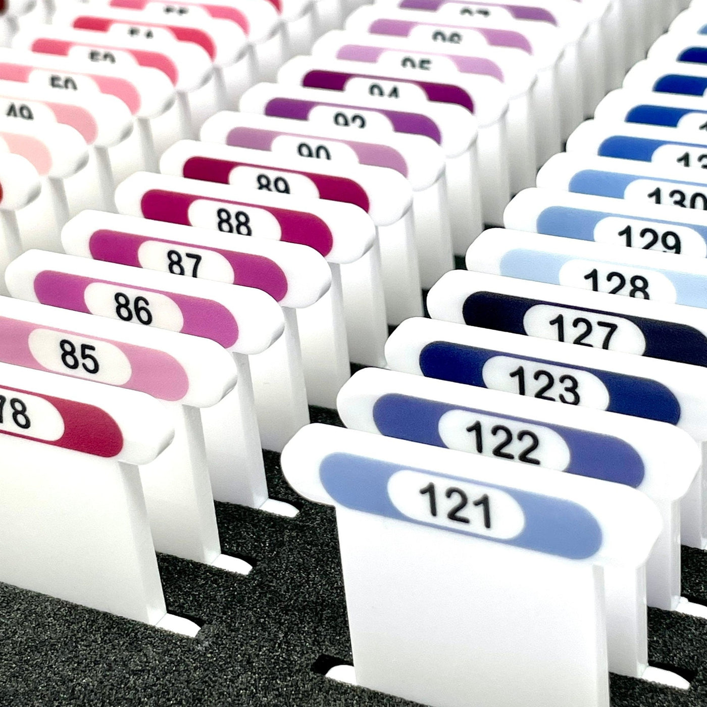 ANCHOR small sets (x84) 3mm acrylic bobbins with printed number and colour swatch