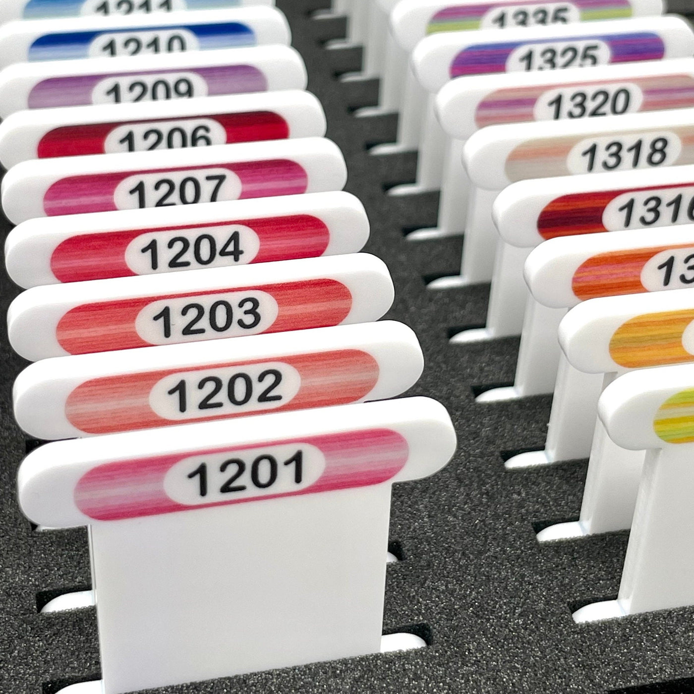 ANCHOR multi-colour (x40 bobbins) 3mm acrylic bobbins with printed number and colour swatch