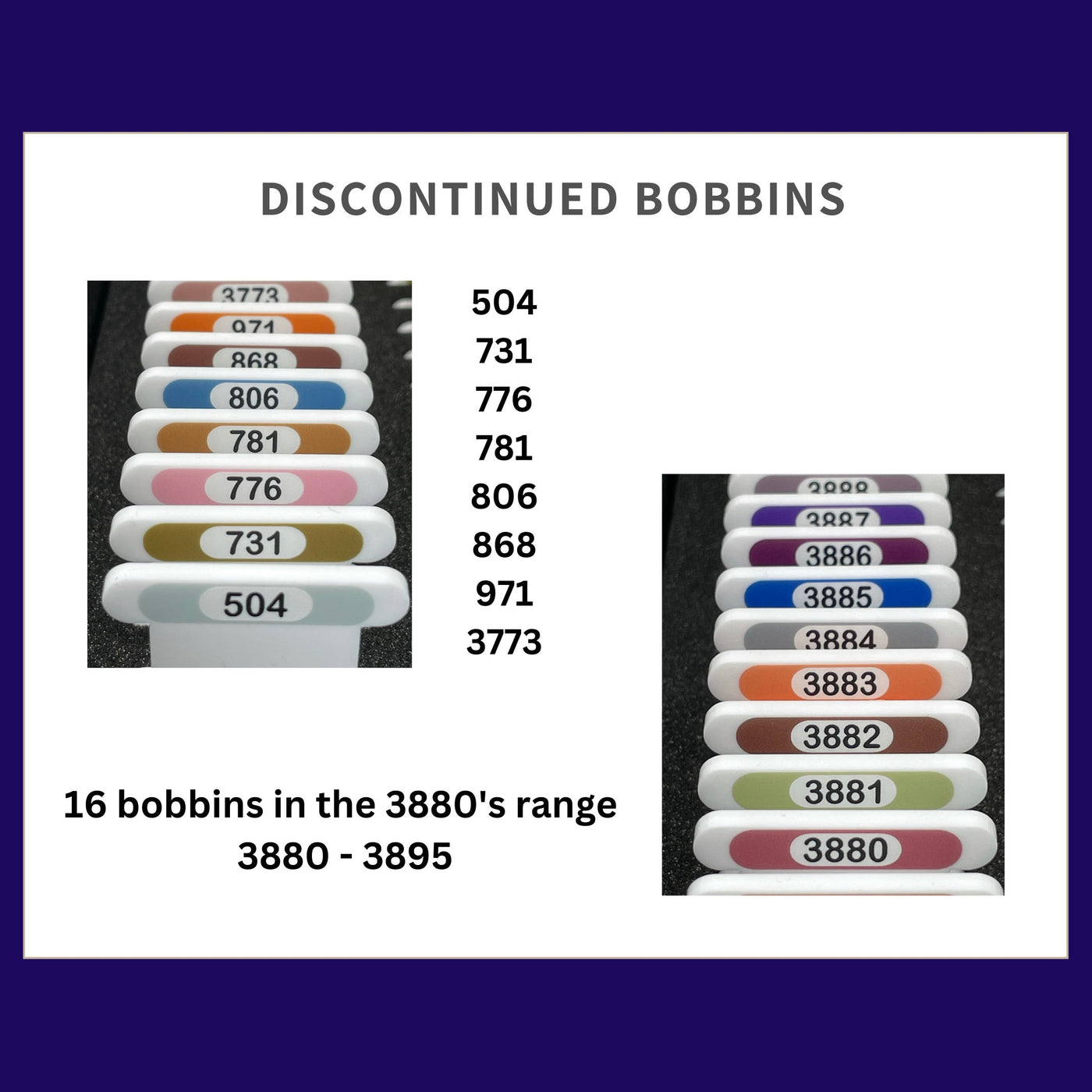 FULL SET DMC (x504 bobbins) 3mm acrylic bobbins with printed number