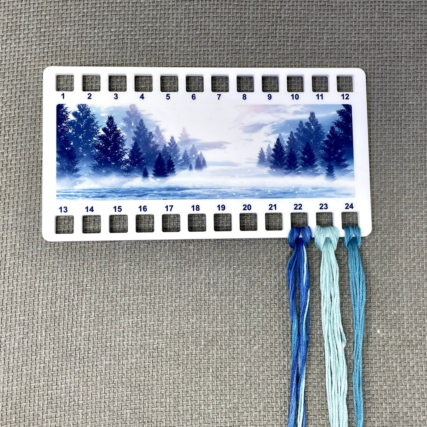 Winter landscape acrylic thread holder / floss organiser for cross stich and embroidery