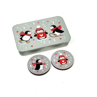 Reversible Penguin Needle Minder Magnet with tin - Cross stitch / embroidery gift