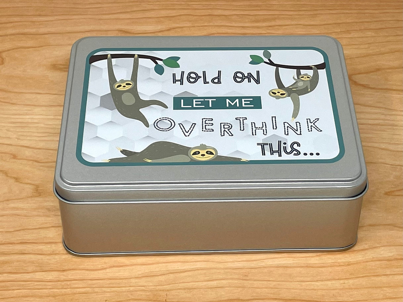 Sloth WIP bobbin storage tin with foam insert to hold 30 bobbins for cross stitch / embroidery projects