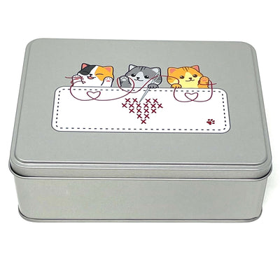 Cat WIP bobbin storage tin with foam insert to hold 30 bobbins for cross stitch / embroidery projects