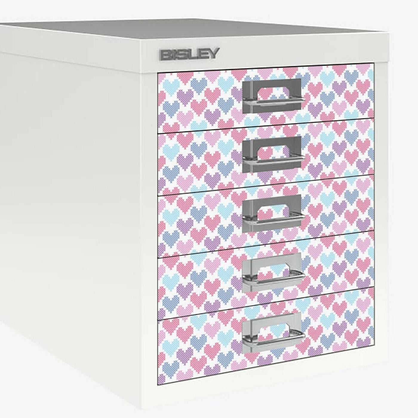 Cross stitch heart decals for Bisley 5 drawer cabinet (not included)