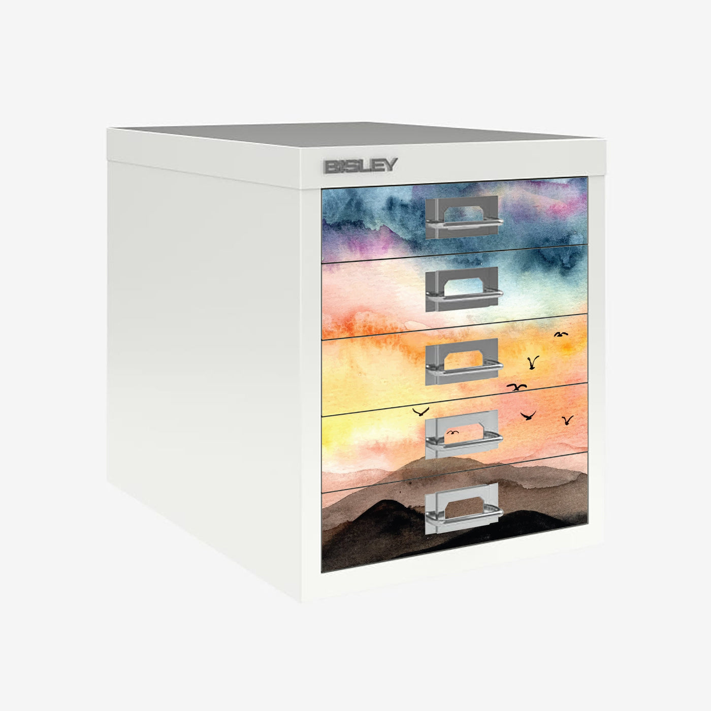 Watercolour mountain decals for Bisley 5 drawer cabinet (not included)