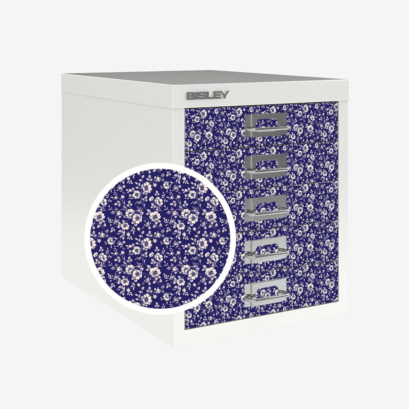 Navy floral decals for Bisley 5 drawer cabinet (not included)