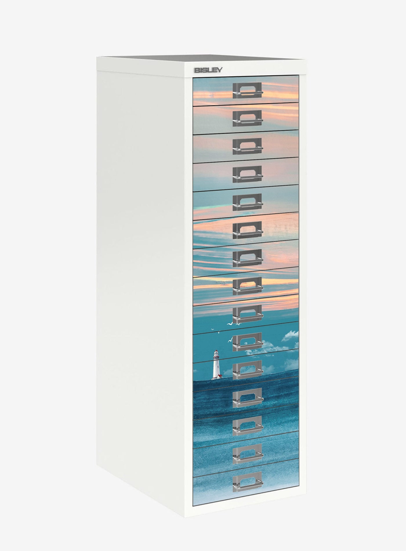 Watercolour lighthouse decals for Bisley 15 drawer cabinet (not included)