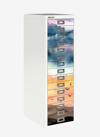 Watercolour mountain decals for Bisley 15 drawer cabinet (not included)