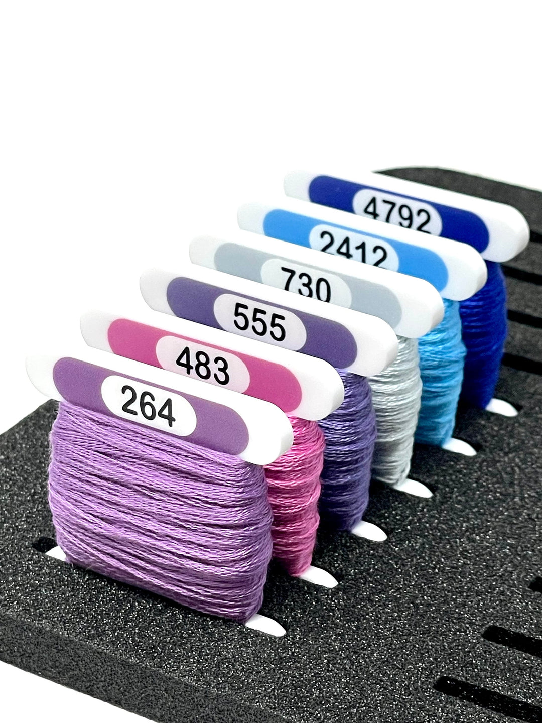 COSMO solid colours (x500) 3mm acrylic bobbins with printed number and colour swatch