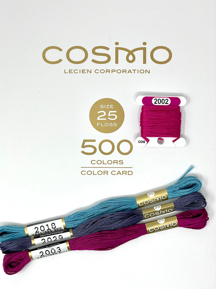 COSMO solid colours (x500) 3mm acrylic bobbins with printed number and colour swatch