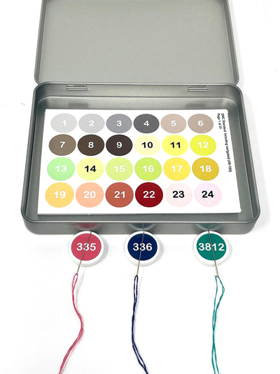 Needle Mates System starter kit - 10x Needle minders with x500 DMC reusable labels in a tin