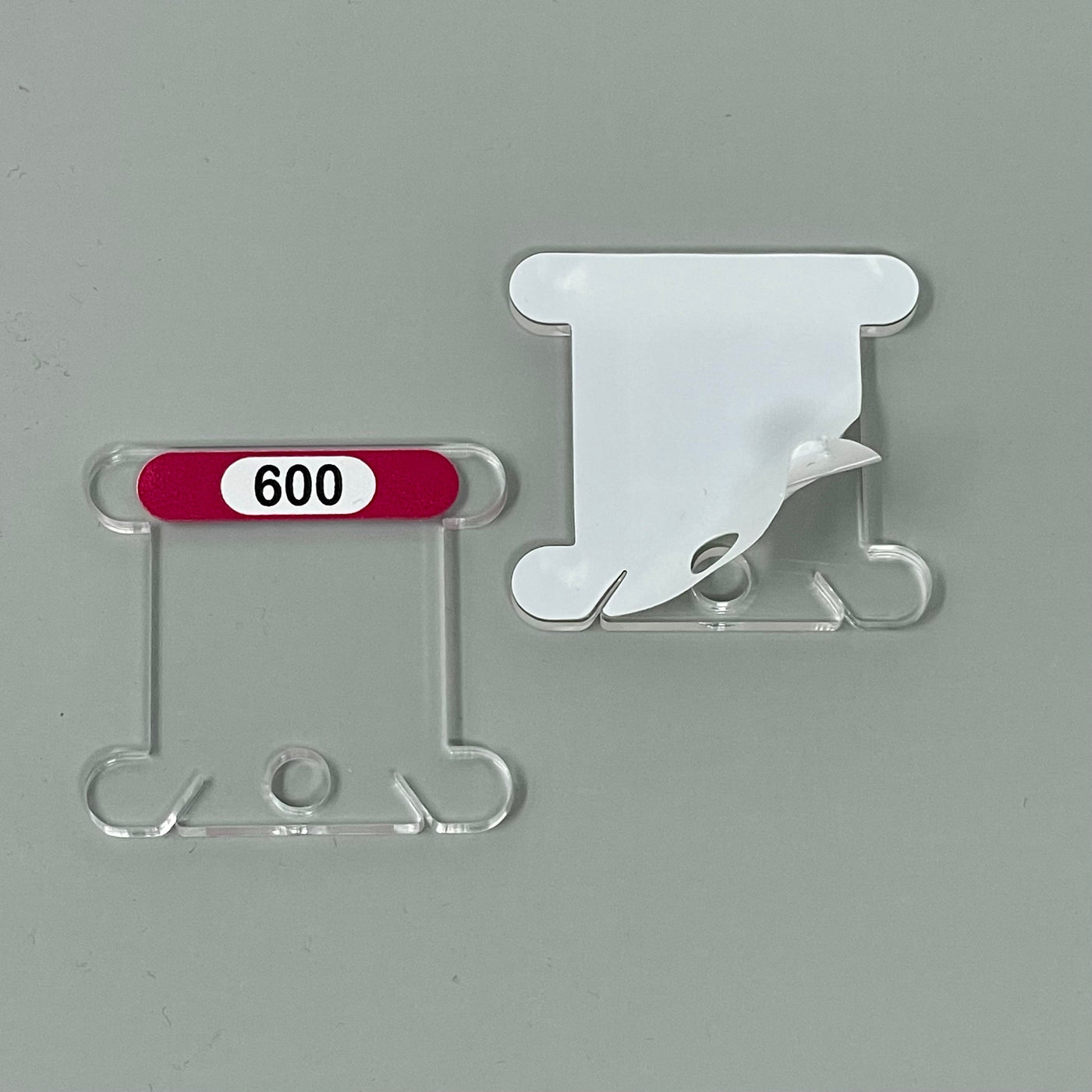 DMC CLEAR 3mm acrylic bobbins with printed number and colour swatch (x504 bobbins)
