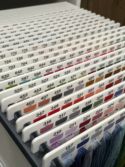 Floss hangers with x500 printed DMC swatches - x34 acrylic hangers (no floss or storage included)