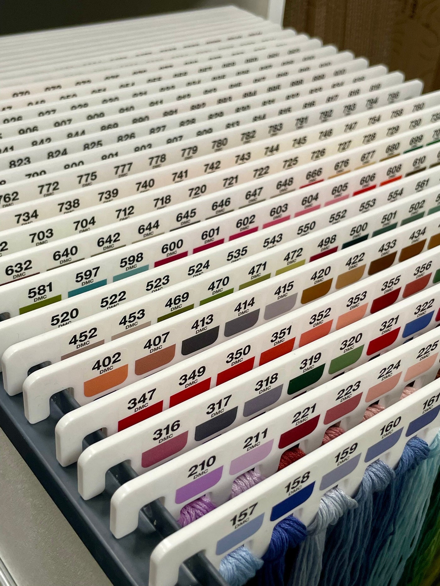 Floss hangers with x500 printed DMC swatches - x34 acrylic hangers (no floss or storage included)